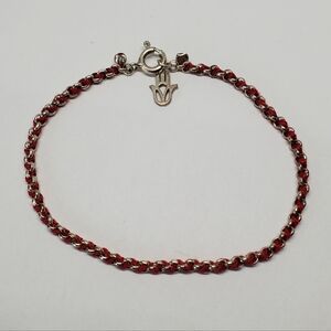 Sterling Silver Red Kabbalah String Hamsa Charm Bracelet